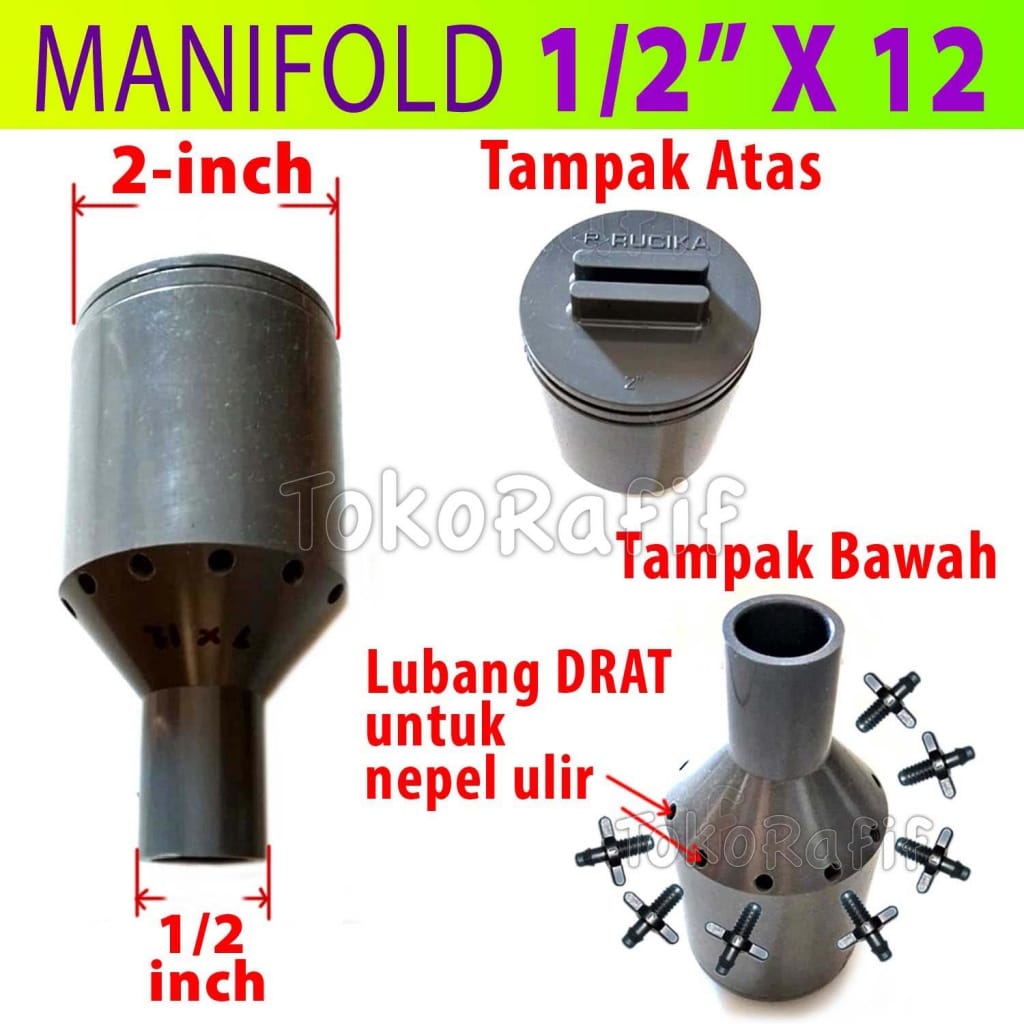 Manifold Irigasi 1/2-inch x 12-titik (Termasuk Nepel Ulir)