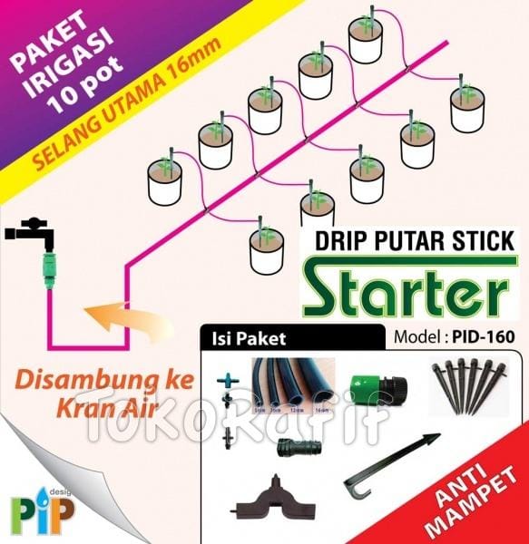 Paket Irigasi Drip Putar Stick 16mm -10pot