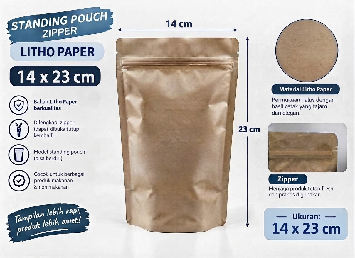 [50PCS] Kemasan 250gr-14x23cm Standing Pouch Zipper AluFoil - Litho papper