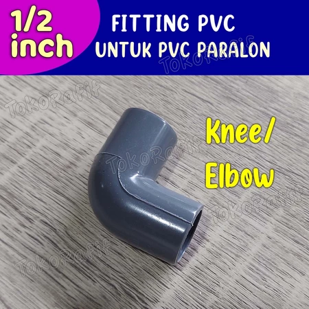 Fitting Pipa PVC 1/2 inch , 3 Way, 4 Way, Knee, Tee Abu-abu - elbow