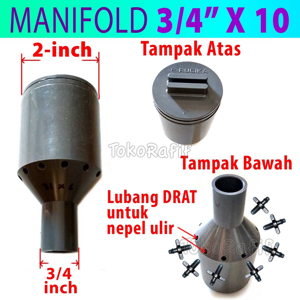 Manifold Hidroponik 3/4-inch Output 10 -Termasuk Nepel Ulir