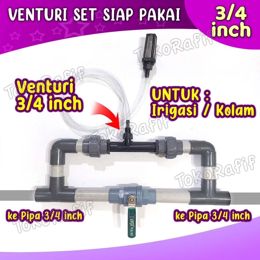 Venturi Injector Lengkap 1/2 inch, 3/4 inch, 1 inch untuk kolam dan irigasi pertanian - Set 3/4 inch