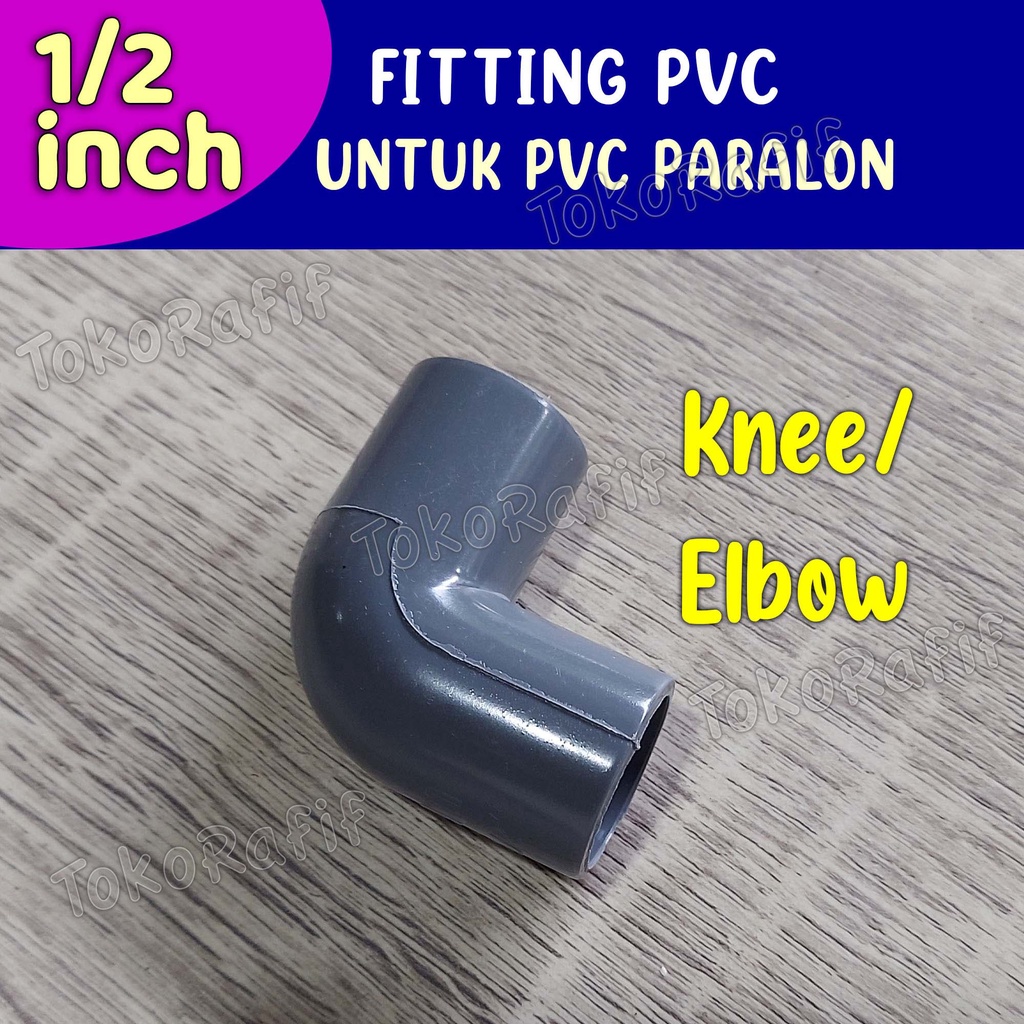 Fitting Pipa PVC 1/2 inch , 3 Way, 4 Way, Knee, Tee Abu-abu - Elbow