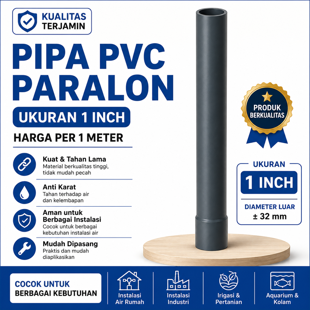 Pipa PVC 3/4 inch harga per 1 meter
