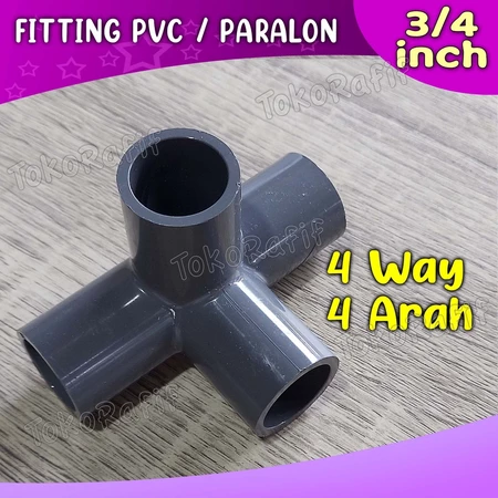 Fitting Pipa PVC 3/4 inch, 3 Way, 4 Way, Knee, Tee Abu-abu - 4-way