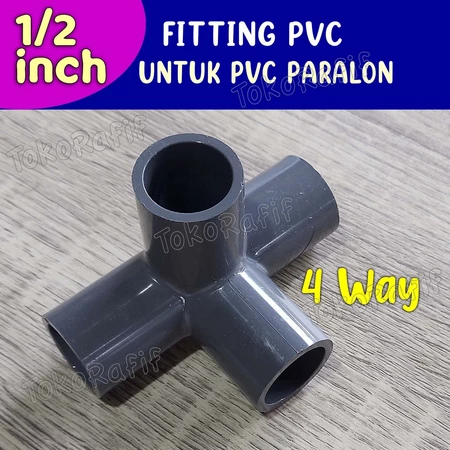Fitting Pipa PVC 1/2 inch , 3 Way, 4 Way, Knee, Tee Abu-abu - 4-way