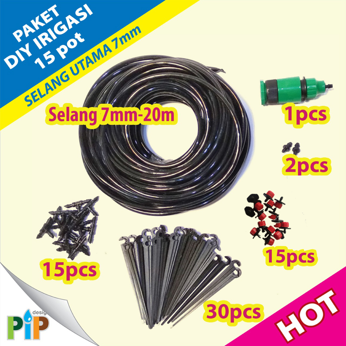 Irigasi DIY Irigasi Selang-7mm 15-drip Putar