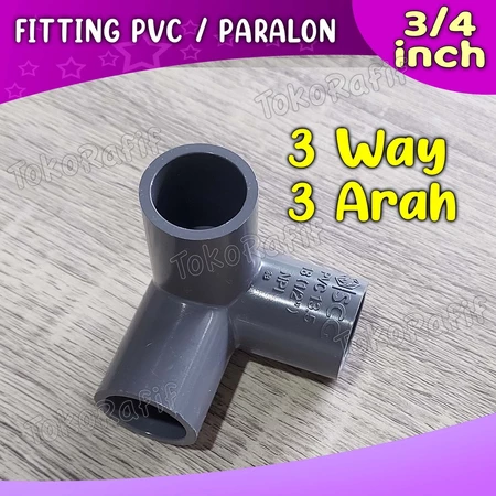 Fitting Pipa PVC 3/4 inch, 3 Way, 4 Way, Knee, Tee Abu-abu - 3-way