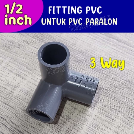 Fitting Pipa PVC 1/2 inch , 3 Way, 4 Way, Knee, Tee Abu-abu - 3-way